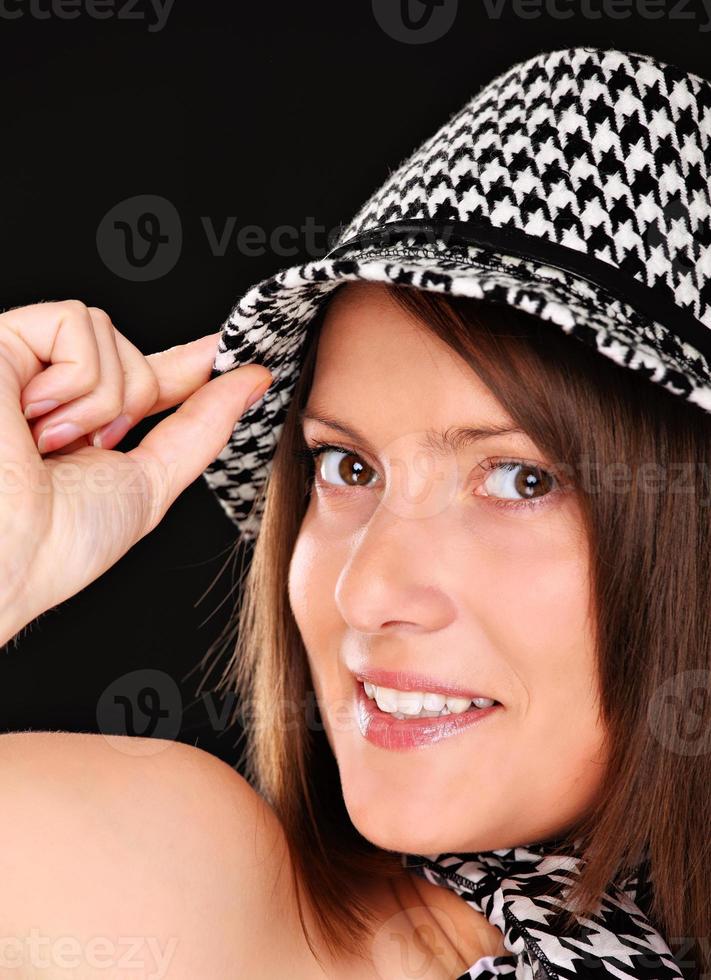 kvinna med pläd hatt foto