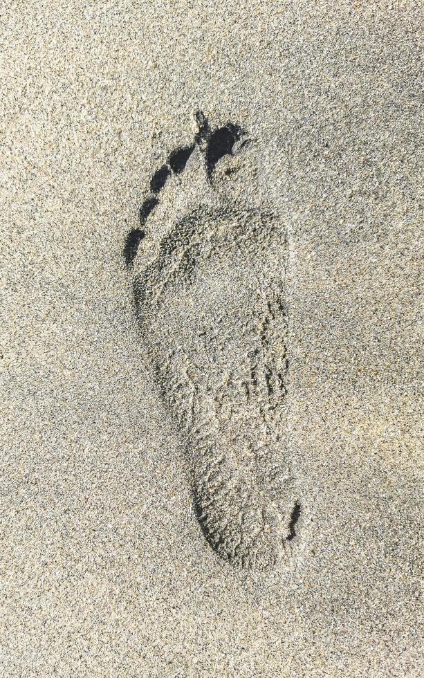 fotavtryck fotspår på de strand sand förbi de vatten Mexiko. foto