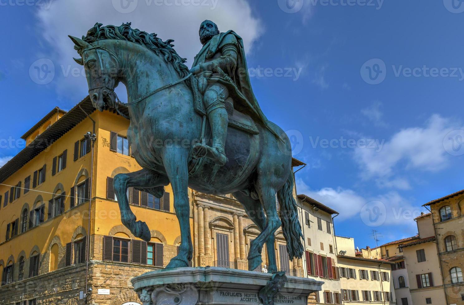 ryttare staty av cosimo jag de' medici på de piazza della Signoria, förbi giambologna. Florens, Italien. foto