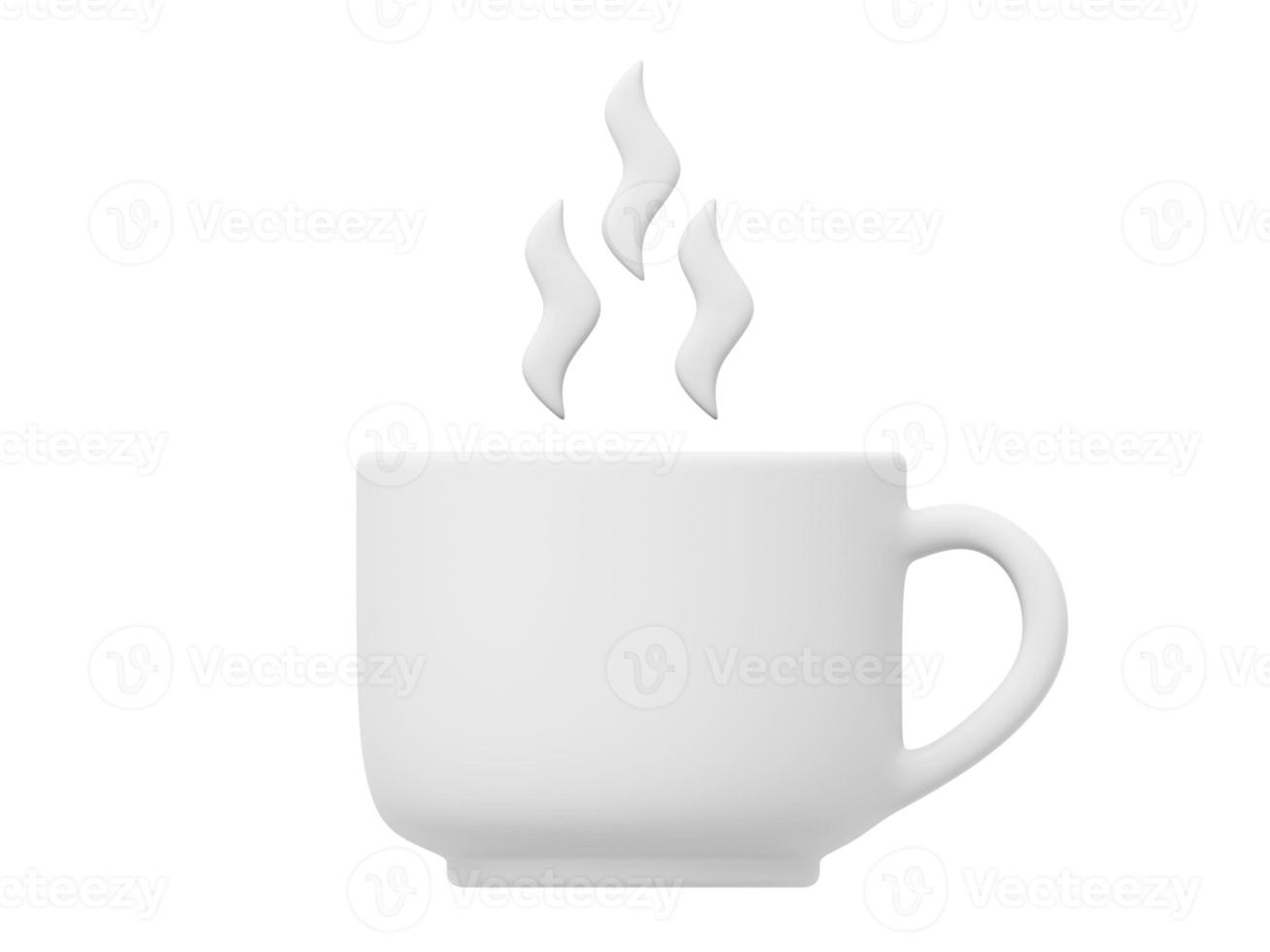 vit råna med varm dryck och ånga. 3d tolkning. ikon på vit bakgrund. foto
