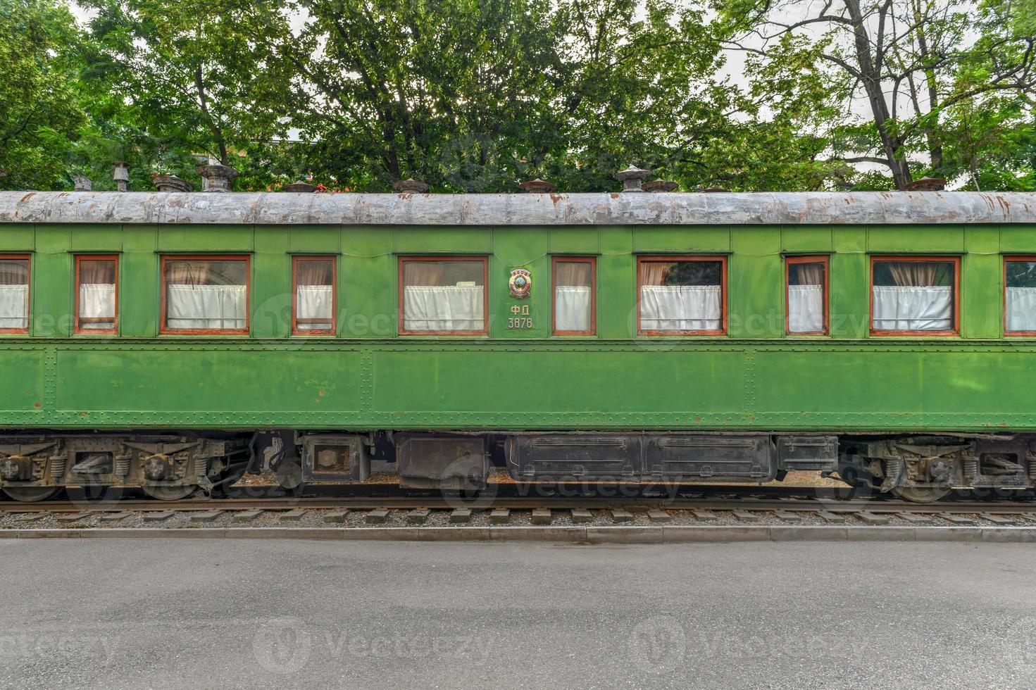 personlig grön tåg vagn av diktator Joseph stalin i hans födelseort av gori, georgien. foto