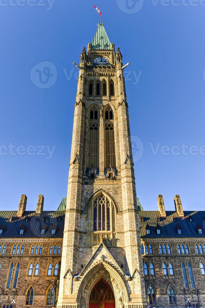 parlament kulle och de kanadensisk hus av parlament i Ottawa, kanada under vintertid. foto