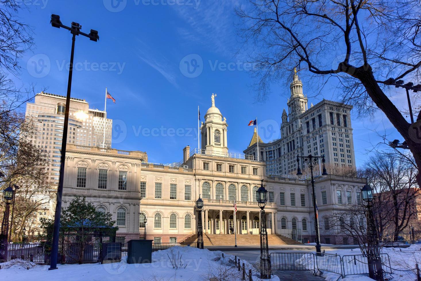 ny york stad hall i stad hall parkera i de vinter. foto