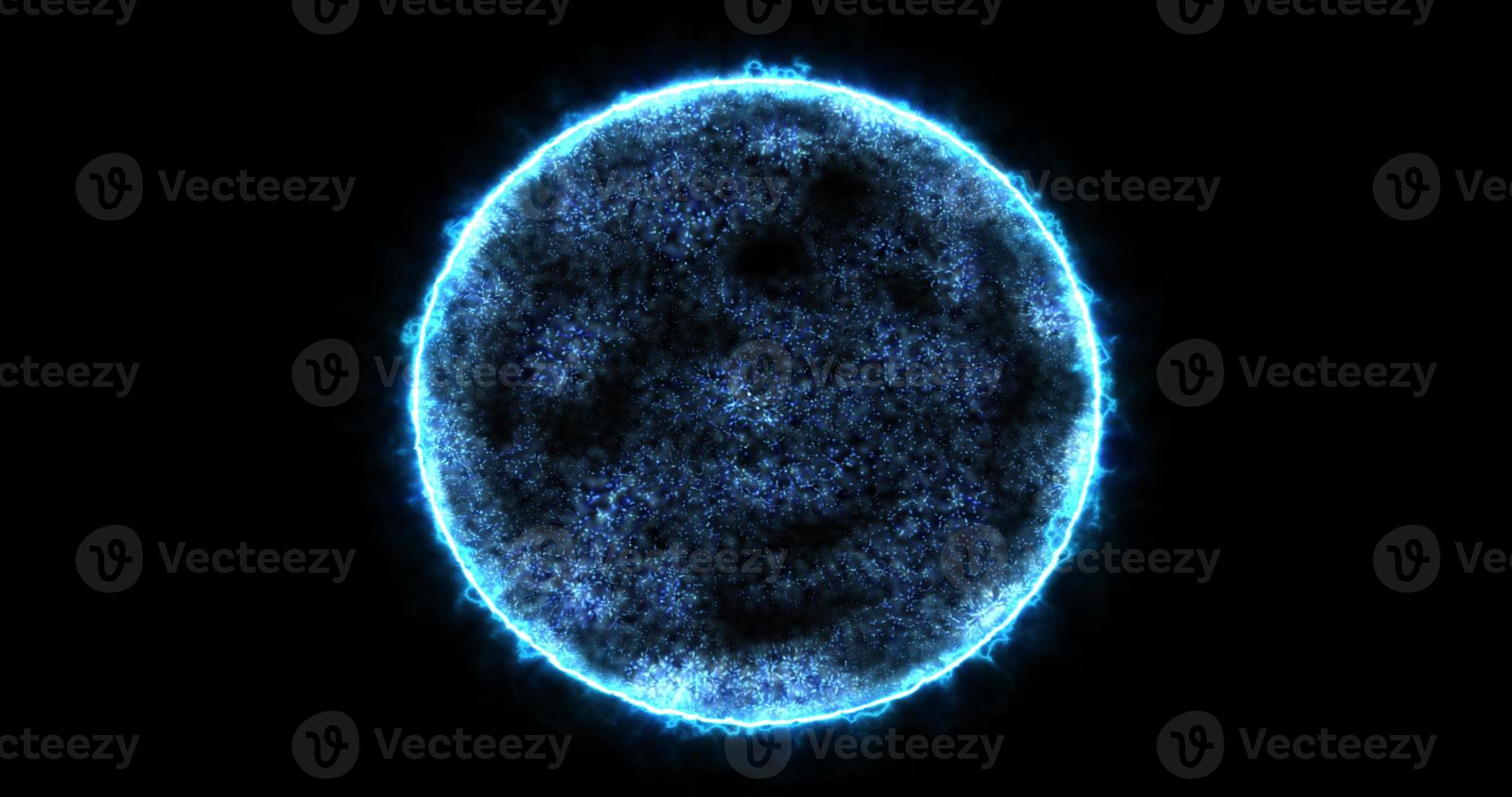 abstrakt energi sfär runda planet stjärna trogen kosmisk blå skön lysande magi på svart bakgrund. abstrakt bakgrund foto