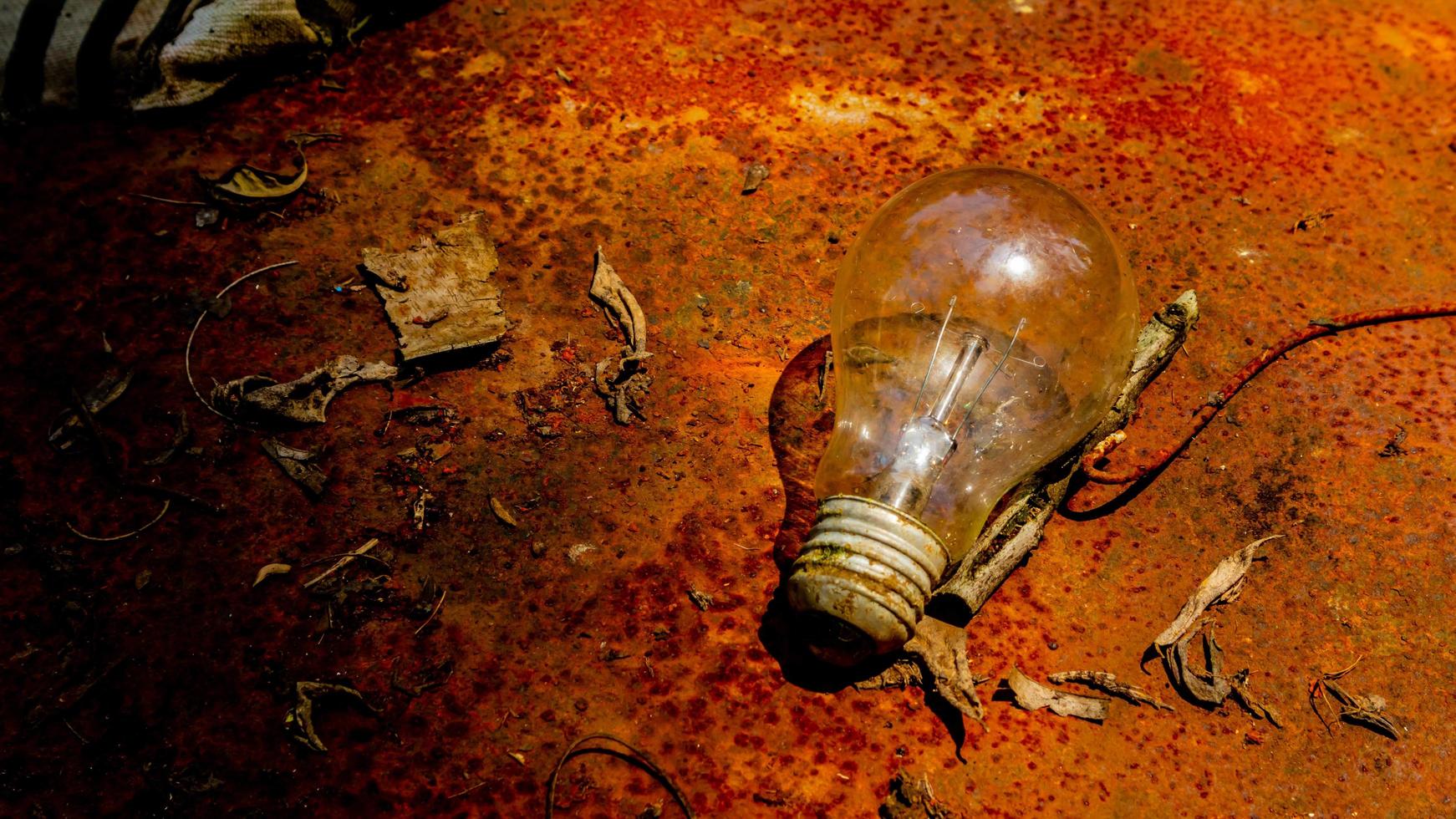 ljus Glödlampa på rostig zink som en bakgrund foto