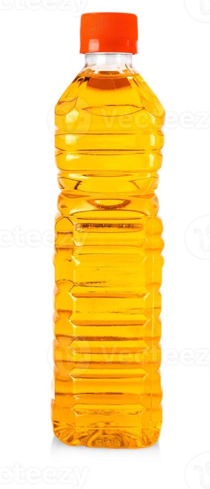 flaska av solros olja isolerat på vit bakgrund foto