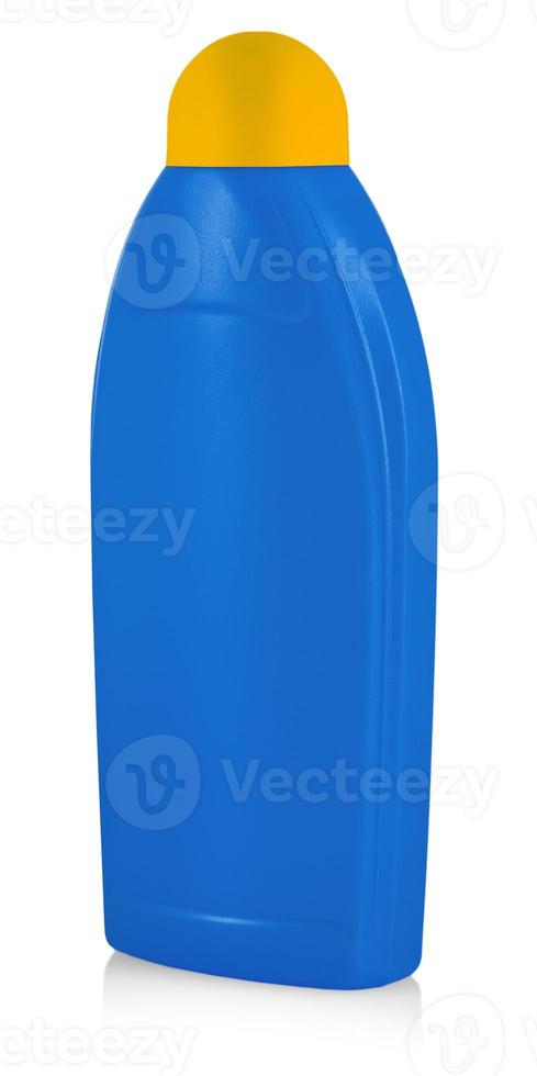 stänga upp blå plast flaska med rengöring flytande. isolerat på en vit. foto