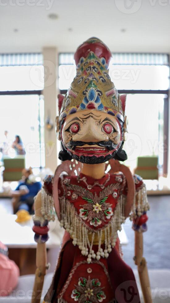 indonesiska äkta wayang golek, trä- ristade stång marionett. foto