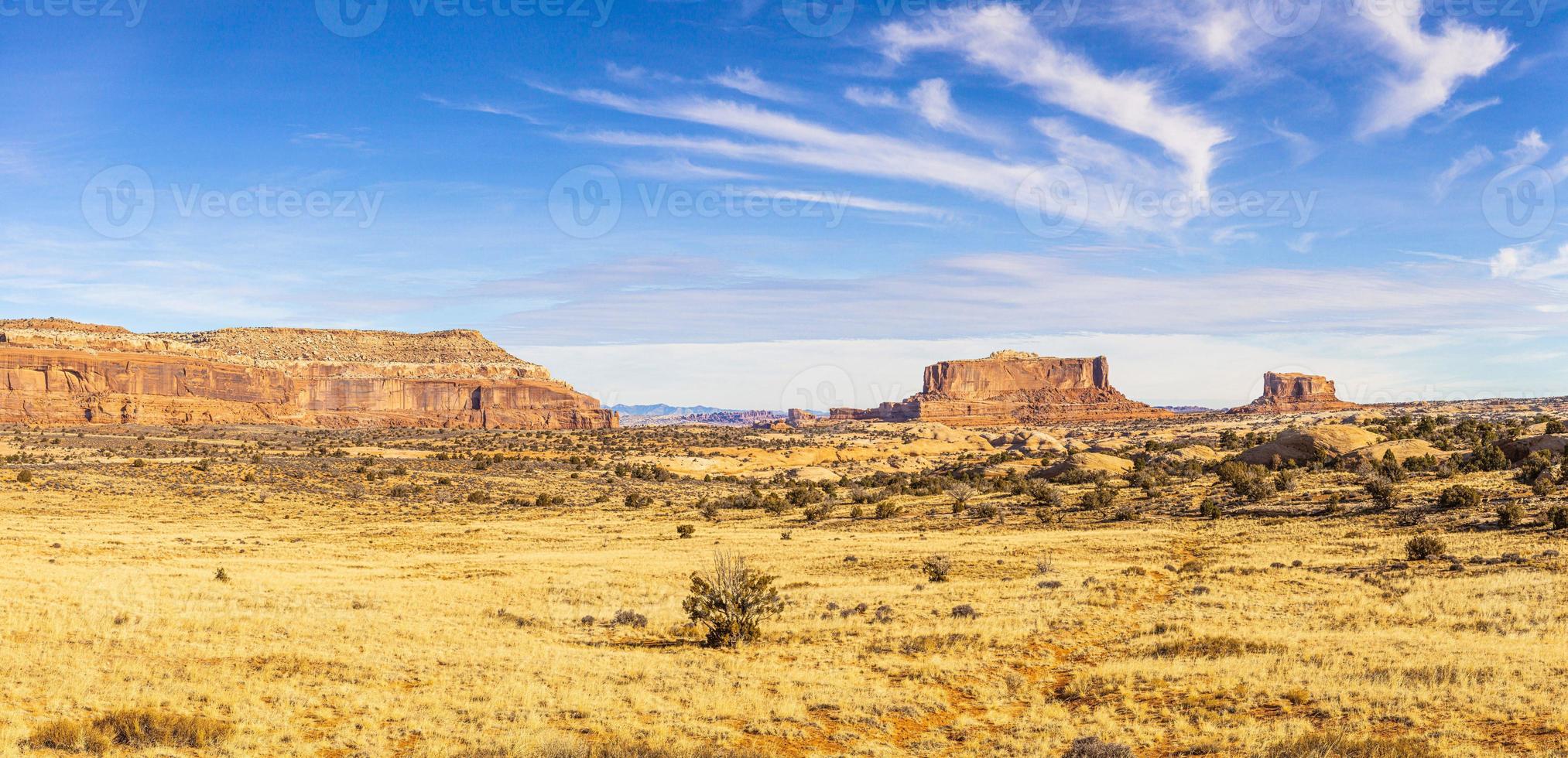 se på typisk sten formationer i conyonlands nationell parkera i utah i vinter- foto