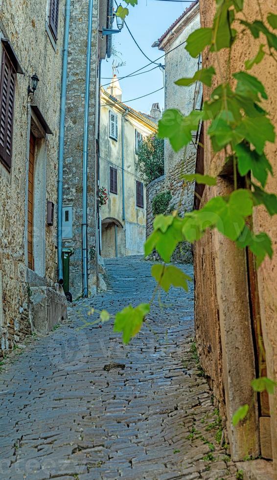 bild av de romantisk kullersten tillgång väg till de historisk Centrum av de kroatisk stad av motovun foto