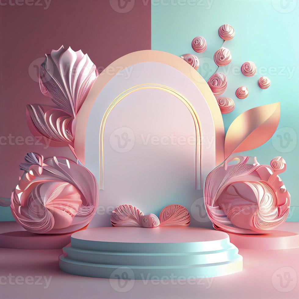 lyx och elegant 3d visa produkt med blomma dekorationer foto