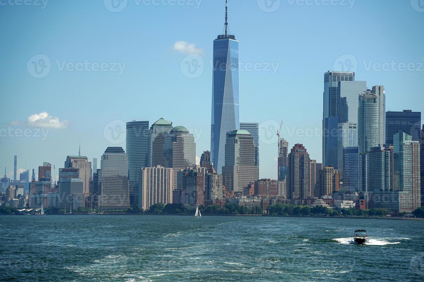 ny york se stadsbild från hudson flod frihet ö foto