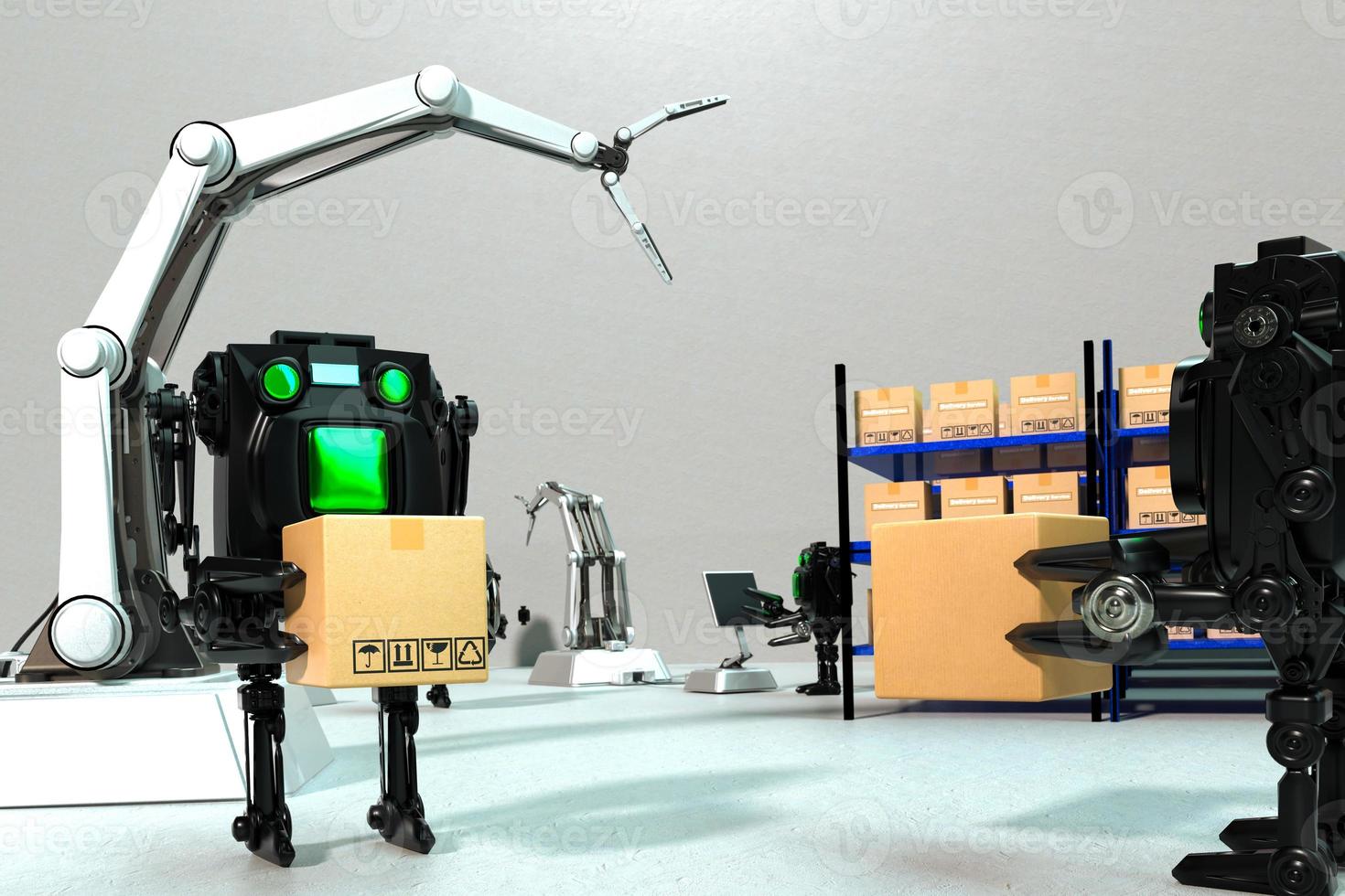 ai robot ärm objekt för tillverkning industri teknologi produkt exportera och importera av framtida robot cyber i de lager förbi hand mekanisk framtida teknologi foto