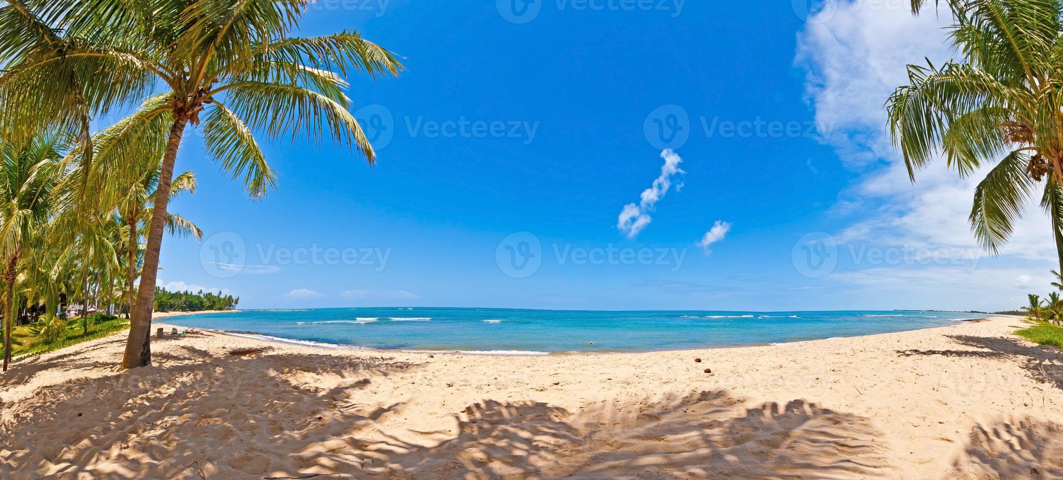 panorama- se över de ändlös och folktom strand av praia do forte i de brasiliansk provins av bahia under de dag foto