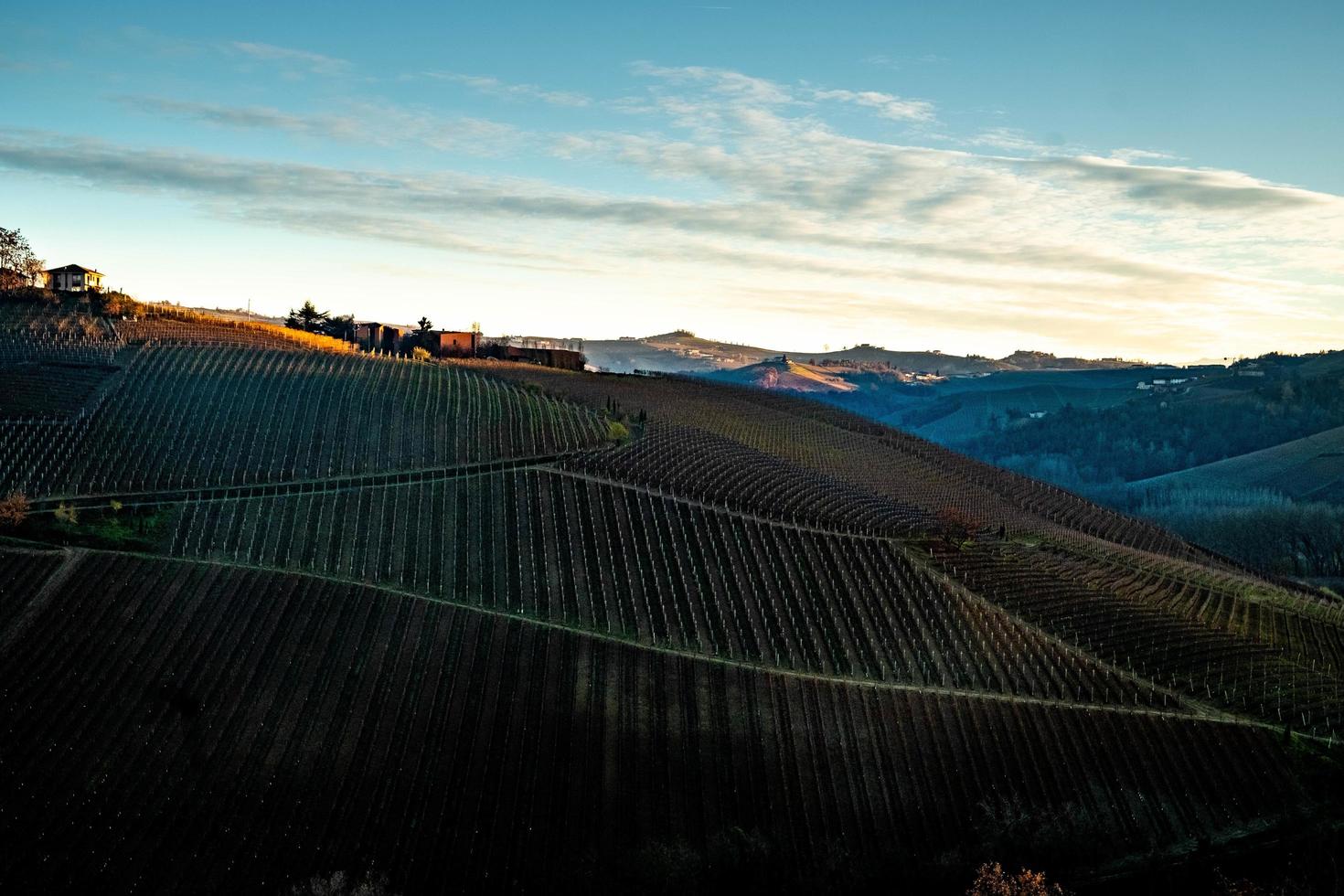 de slott av serralunga d'alba nedsänkt i de landskap av de piemontesiska langhe, nära alba, med de färger av de höst säsong foto