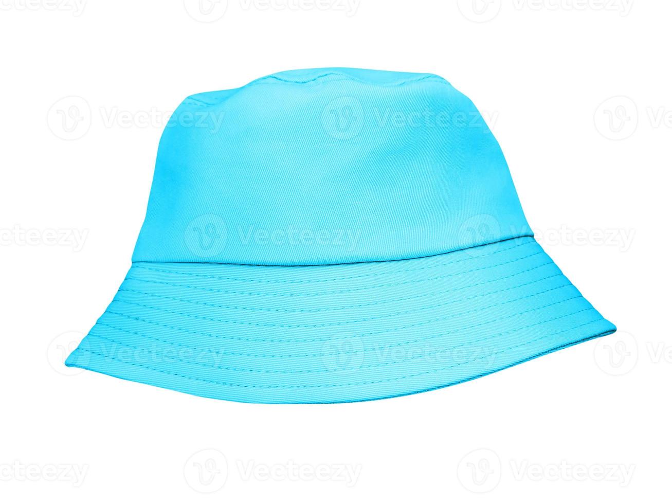 blå hink hatt isolerat på vit bakgrund foto