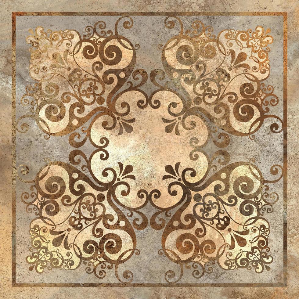 digital plattor design. 3d framställa färgrik keramisk vägg plattor dekoration. abstrakt damast- patchwork sömlös mönster med geometrisk och blommig ornament, årgång plattor invecklad detaljer foto