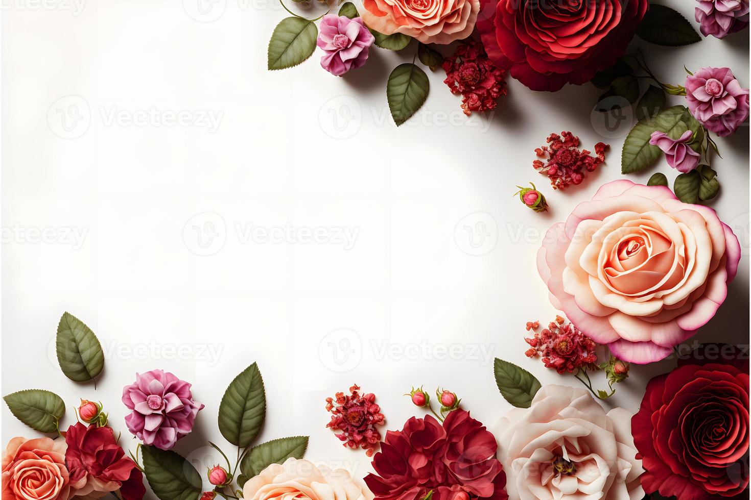 en fantastisk bild terar en röd och rosa reste sig blomma med en tom Plats i de mitten, perfekt för tillsats text eller överlägg grafik. detta Foto är idealisk för använda sig av på social media, webbplatser