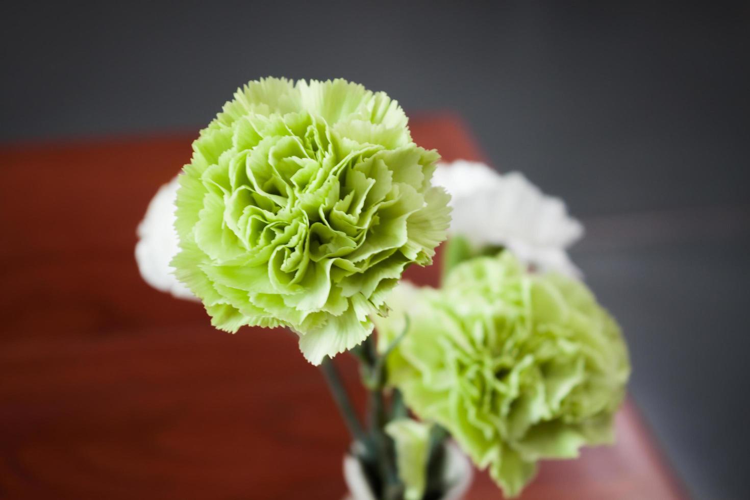 närbild av gröna och vita blommor foto