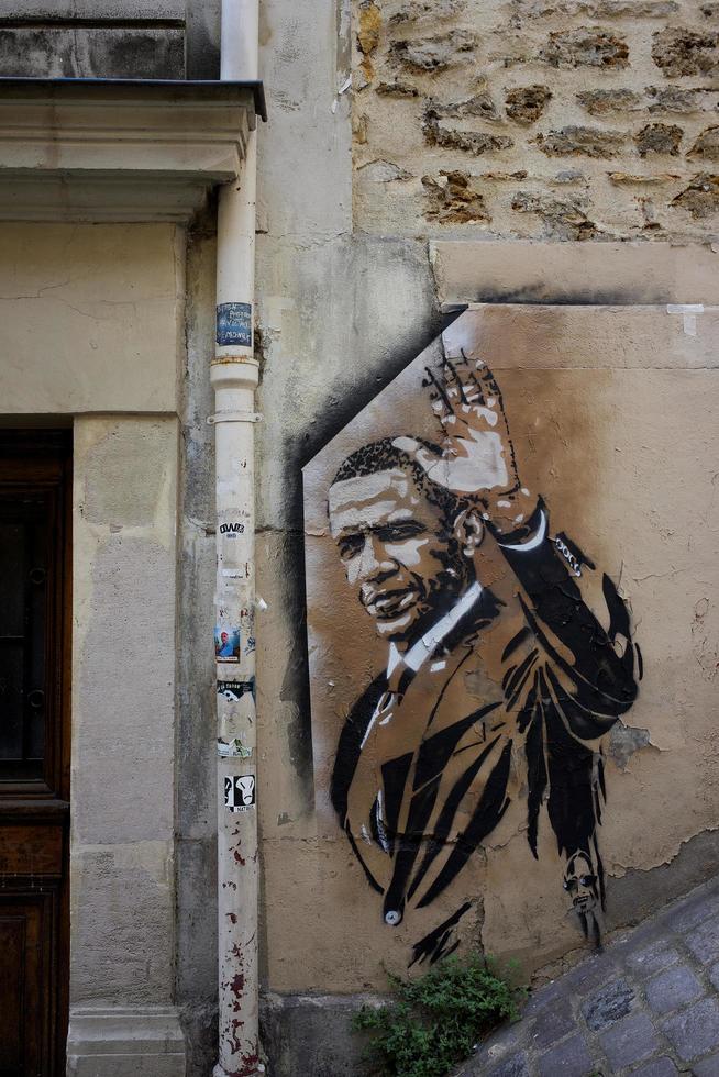 Montmartre, Frankrike, 2020 - Barack Obama väggmålning foto