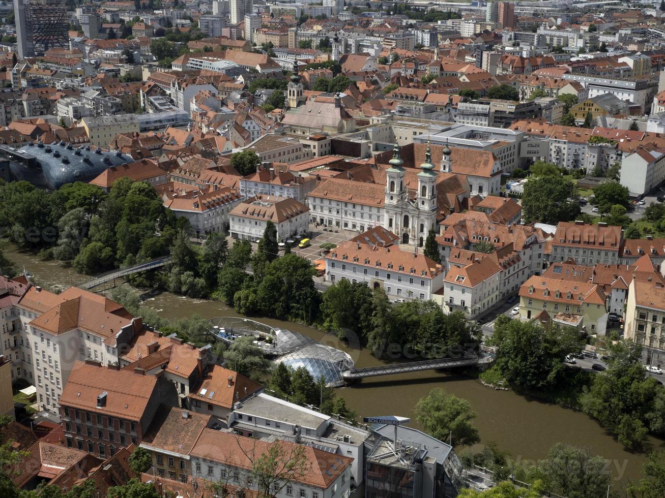 graz österrike antenn panorama från klocka torn foto