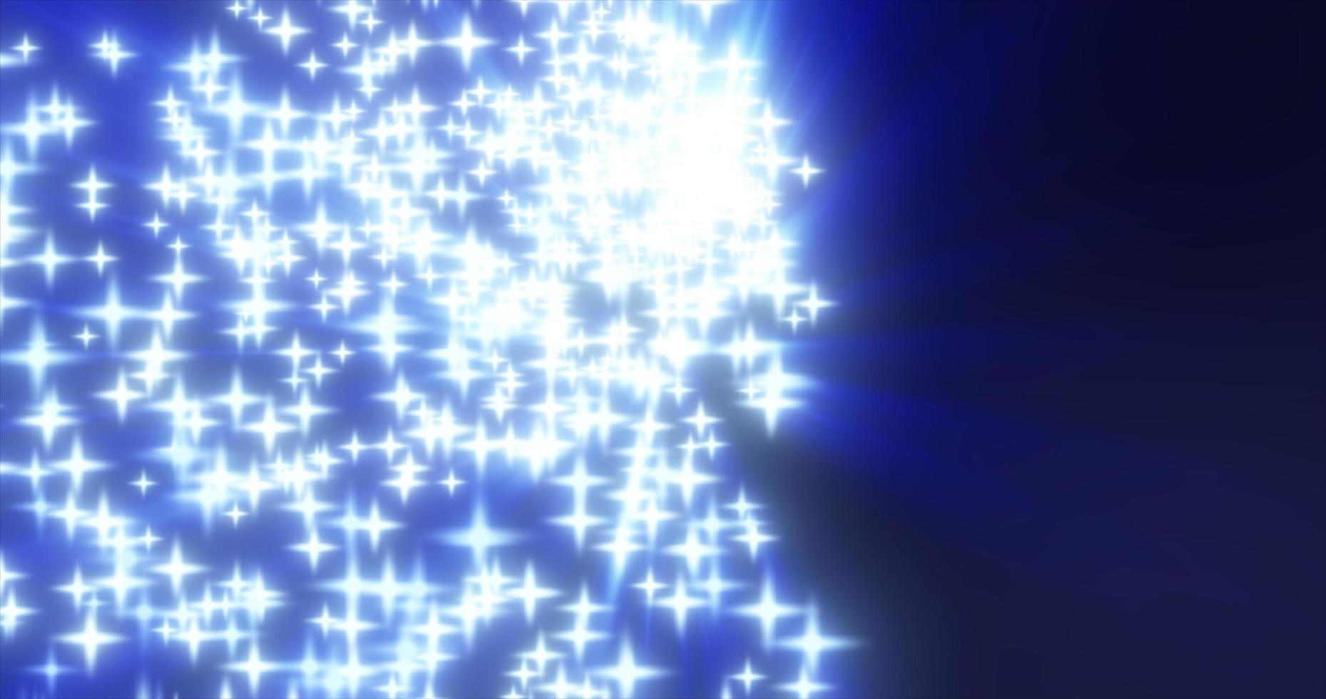 abstrakt flygande små blå lysande stjärnor med bokeh och fläck effekt med skinande energisk magi lysande strålar på mörk bakgrund. abstrakt bakgrund foto
