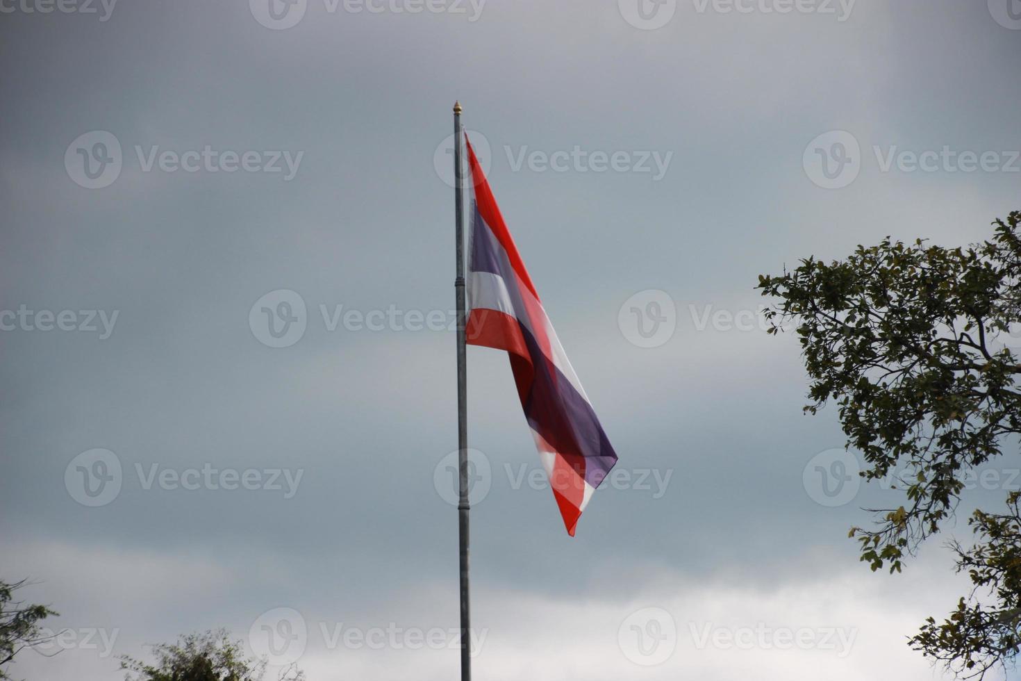 thailand flagga med grön träd och blå himmel bakgrund foto