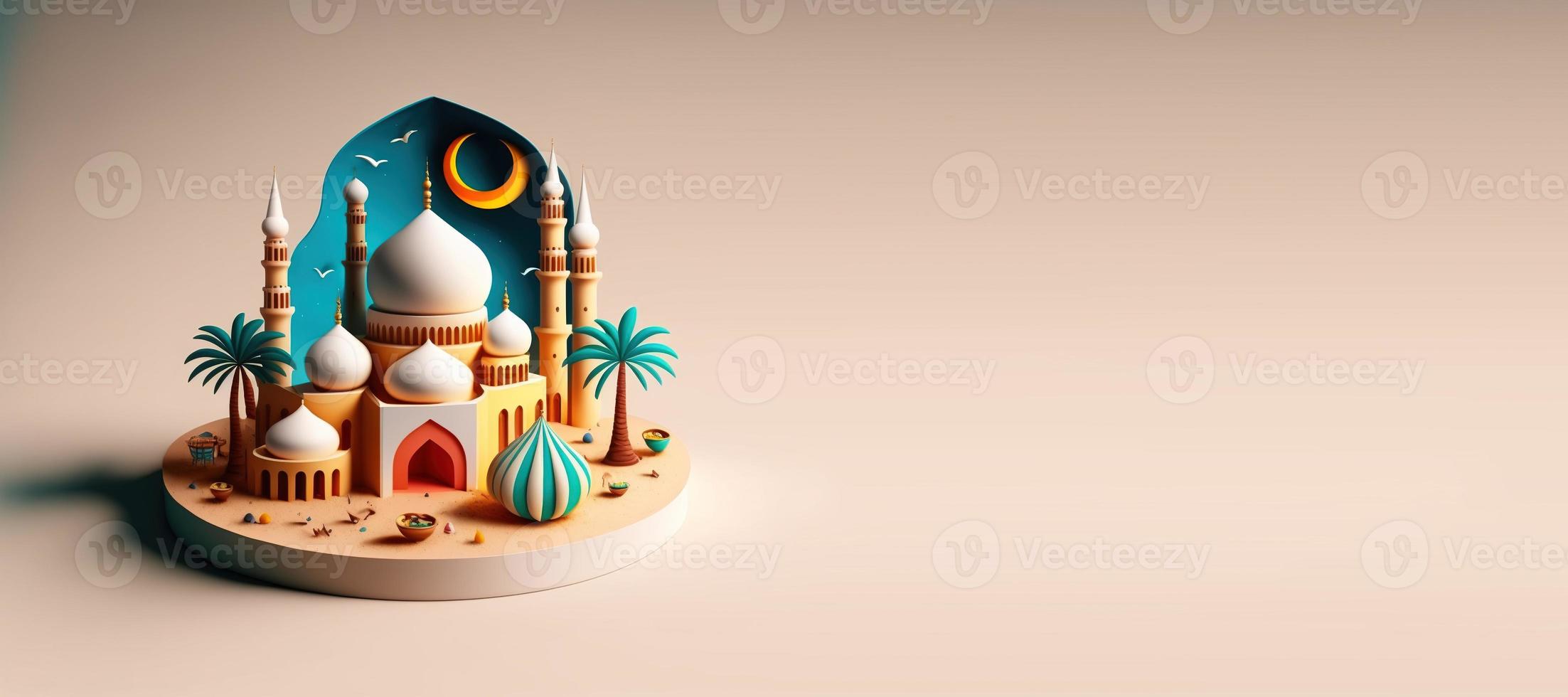 3d illustration av moské för islamic ramadan baner med kopia Plats foto