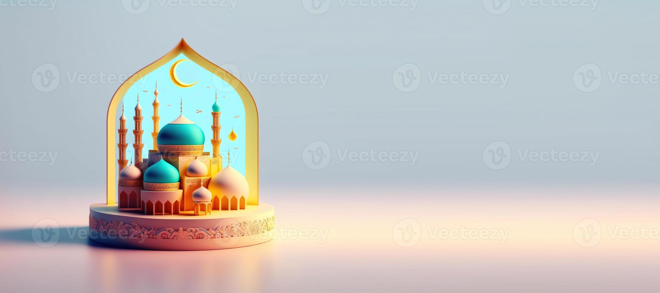 digital 3d illustration av moské för ramadan islamisk firande bakgrund med kopia Plats foto