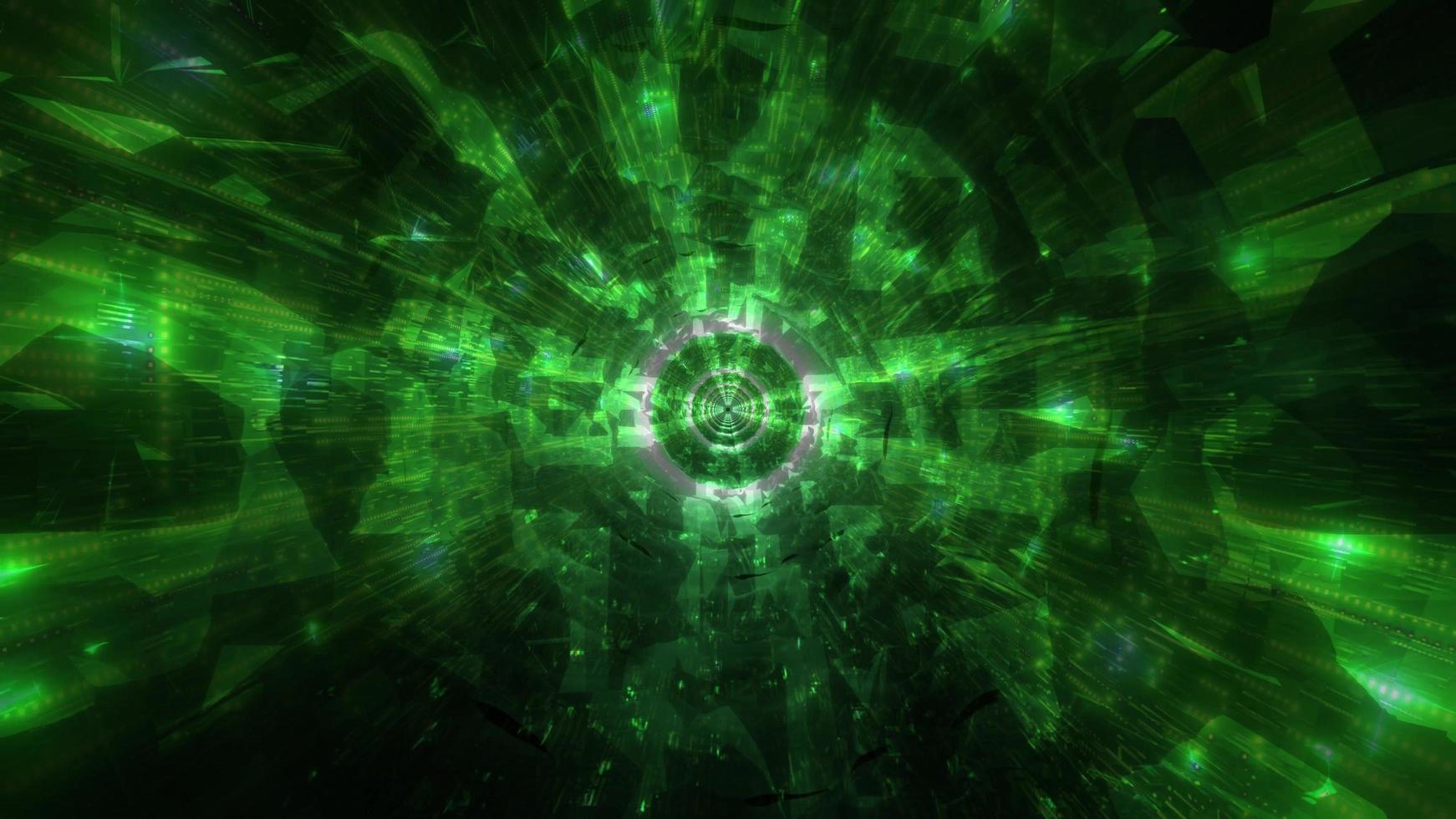 omgivande grön sval mörk tech hål tunnel 3d illustration bakgrund tapet design konstverk foto