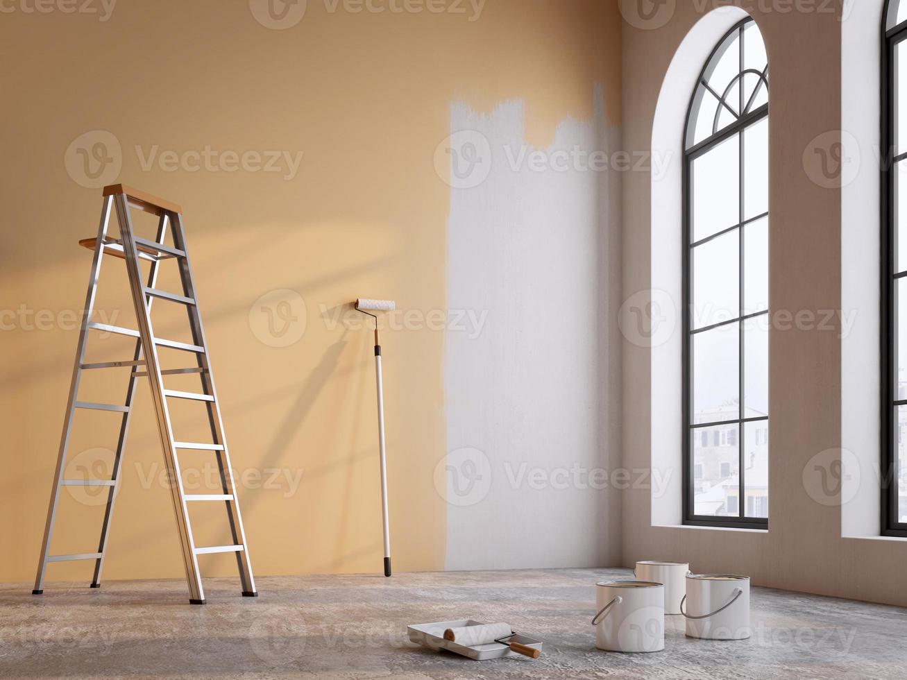 målning tömma rum vägg i brun färg.koncept för Hem renovering.3d tolkning foto