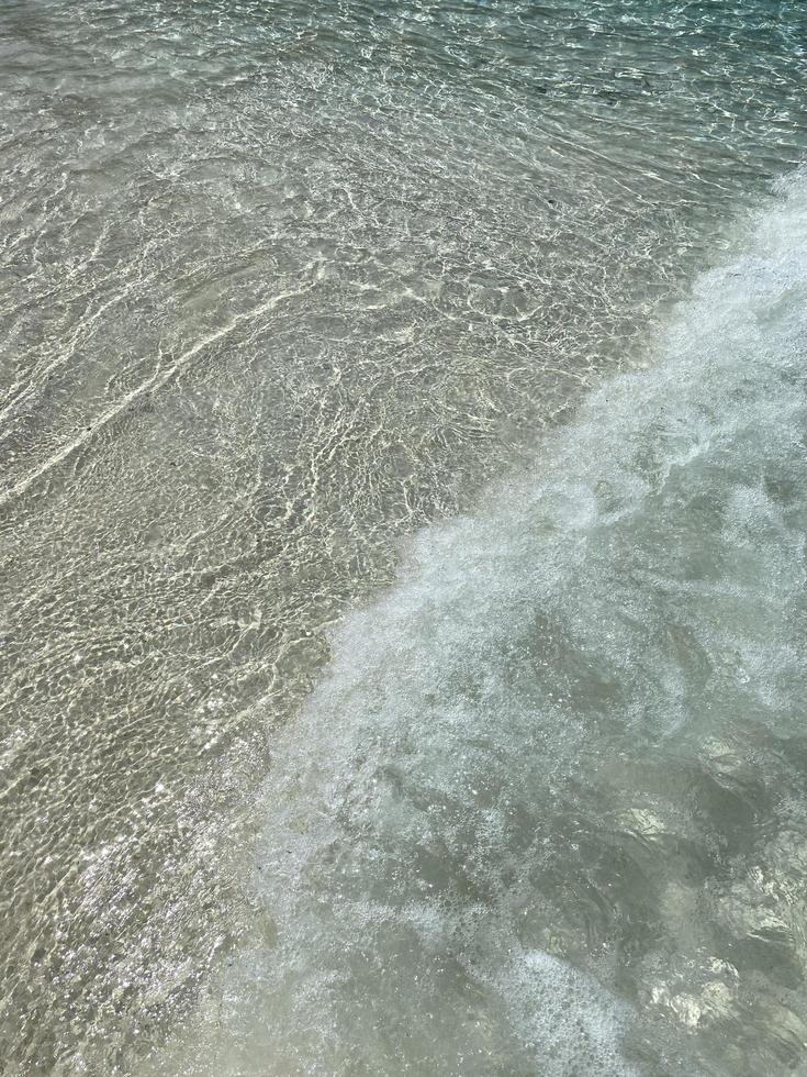 sommar vibb, ljus blå hav vågor på rena sandig strand, bakgrund bild av hav vatten yta i vatten, närbild natur landskap, sommar vår natur, bakgrund med kopia Plats. foto