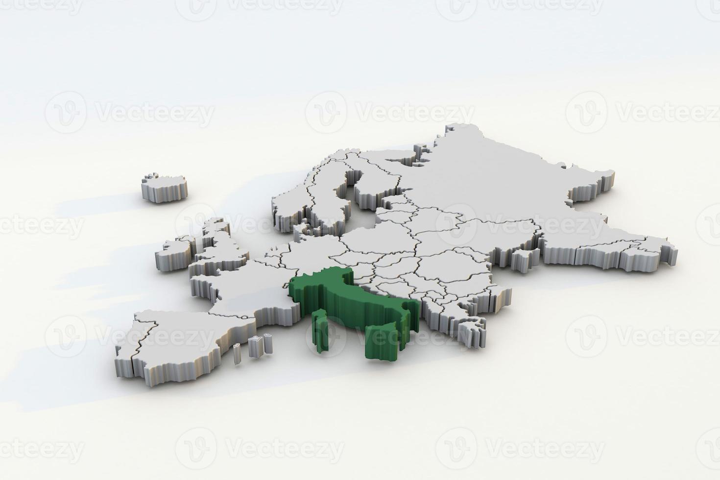 Europa Karta 3d framställa isolerat med grön Italien en europeisk Land foto