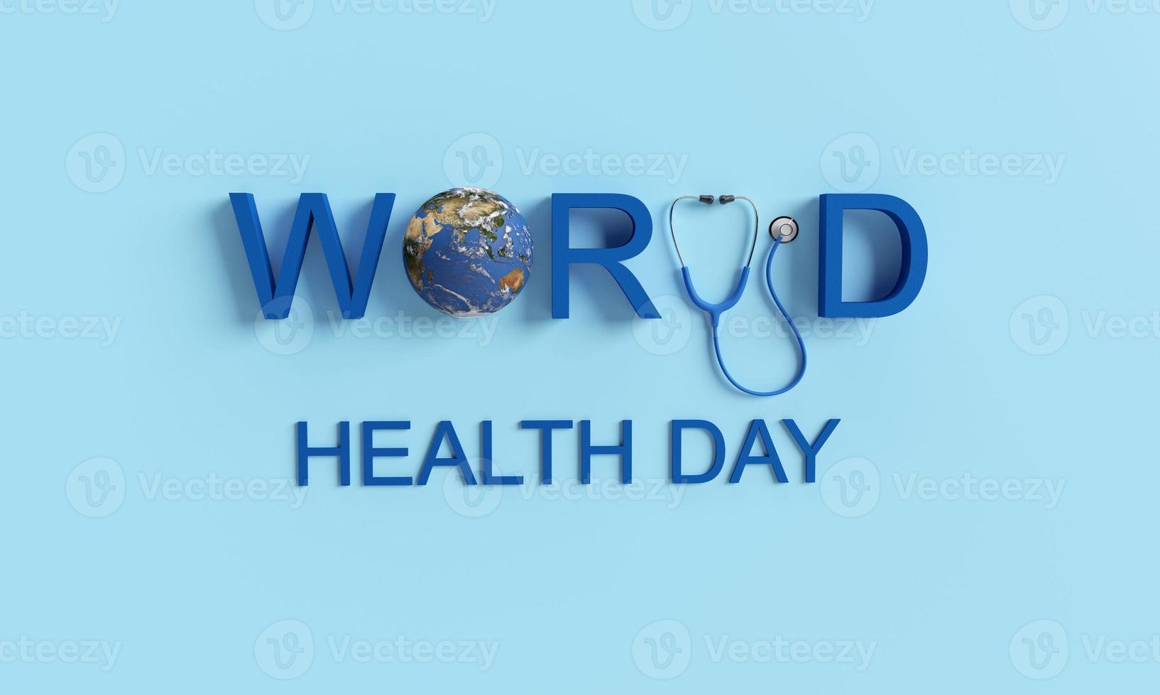 värld hälsa dag font text kalligrafi stetoskop jord värld planet global blå bakgrund tapet tecken symbol dekoration prydnad hälsa vård behandling medicinsk läkare sjuksköterska forskare wellness foto