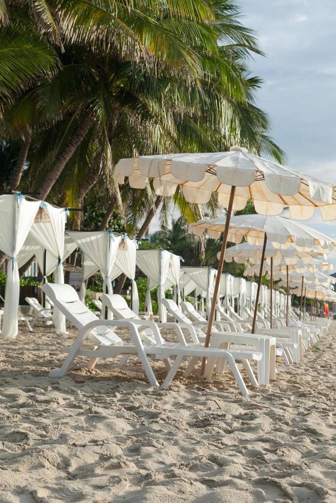 solstolar och parasoller i Thailand foto