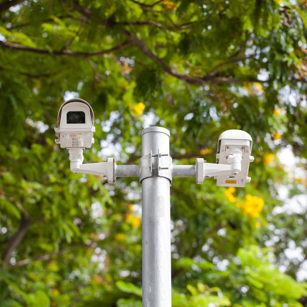 CCTV-kameror på en stolpe i en park foto