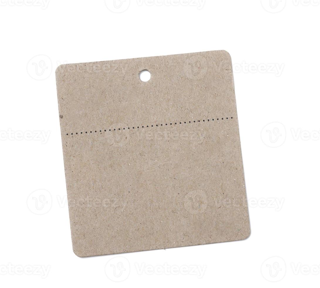 tom fyrkant brun brun papper märka isolerat på vit bakgrund, mall för pris foto