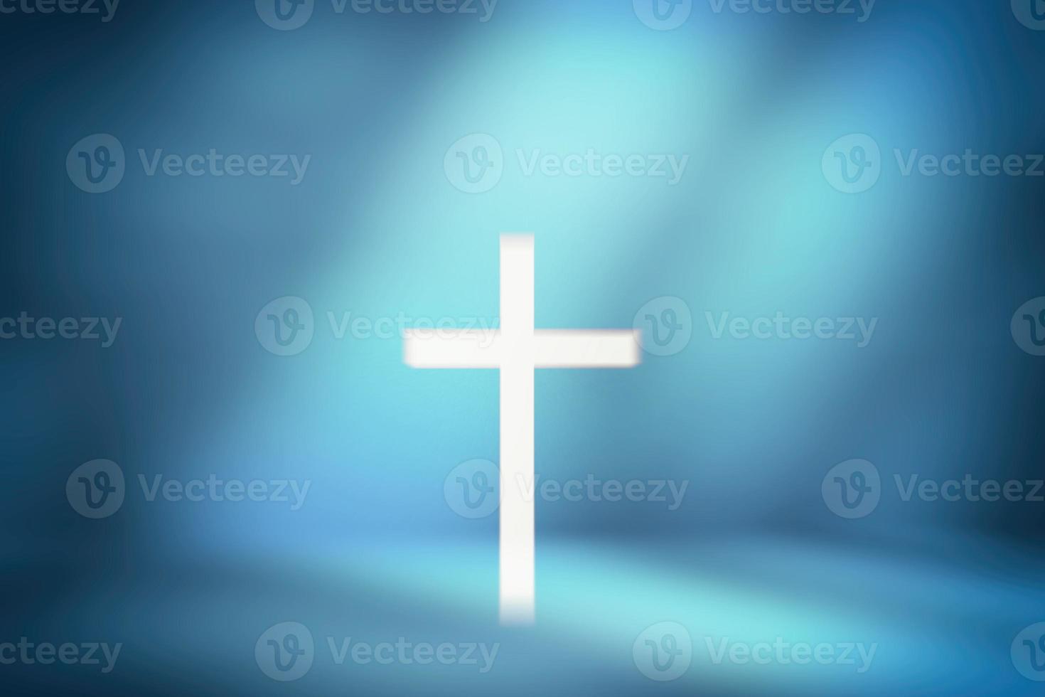 abstrakt av christ korsa belysning i de blå rum med ljus läcka, lämplig för kristen religion begrepp. foto