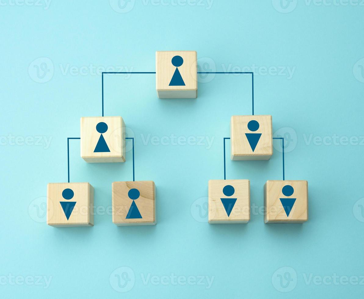 trä- block med siffror på en blå bakgrund, hierarkisk organisatoriska strukturera av förvaltning foto