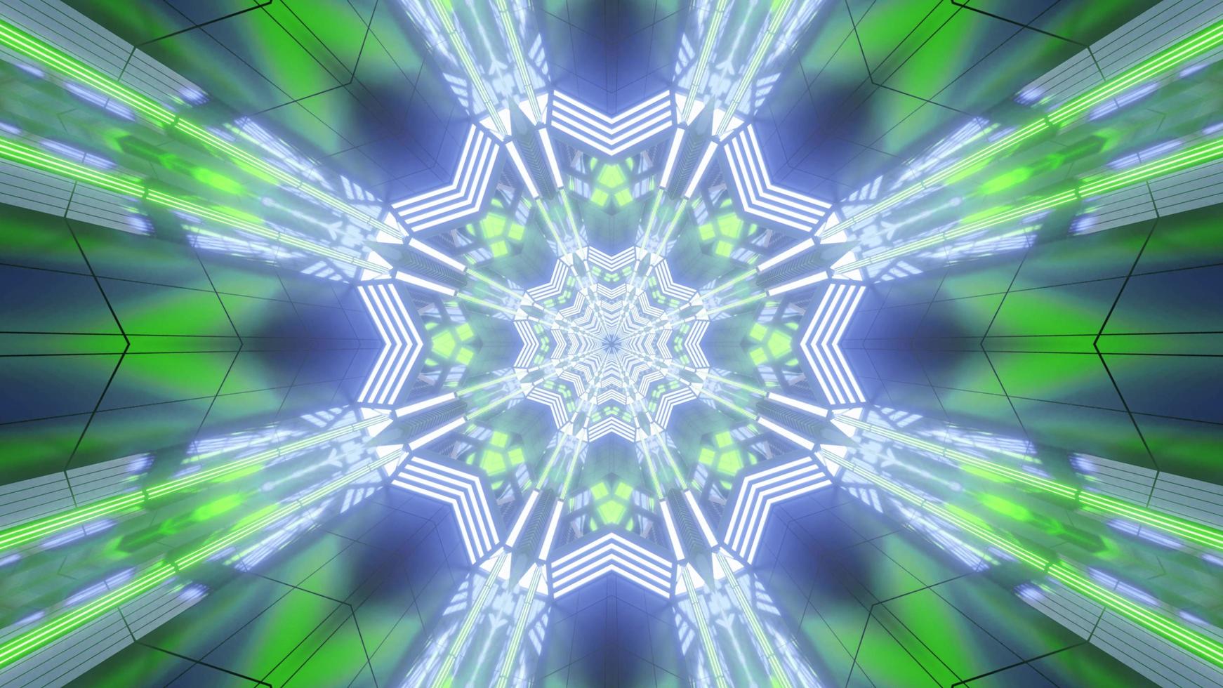 blå, grönt och vitt ljus och former kalejdoskop 3d illustration för bakgrund eller tapet foto