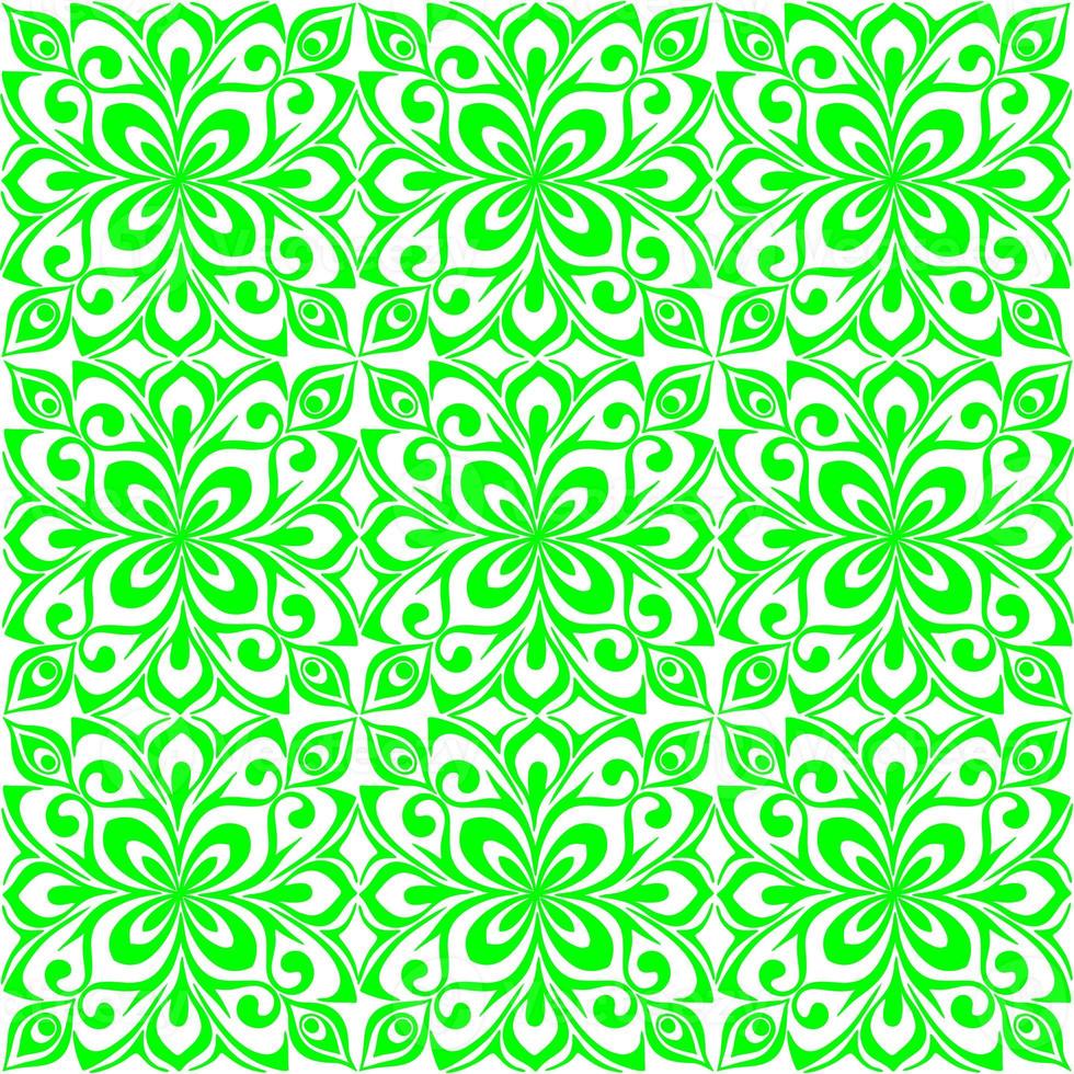 symmetrisk sömlös prydnad bricka från grön grafisk abstrakt element på vit bakgrund, textur, design foto