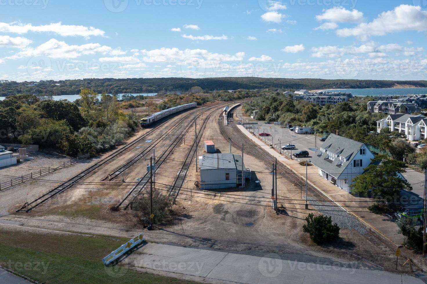 de gammal järnväg station i montauk, lång ö, ny foto