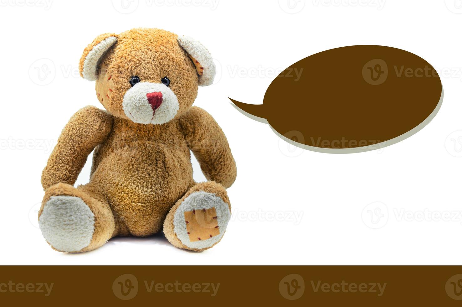 brun teddy Björn leksak Sammanträde på vit bakgrund foto