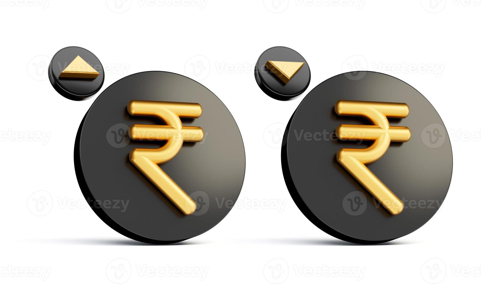indisk rupee symbol guld och svart isolerat på vit bakgrund 3d illustration foto
