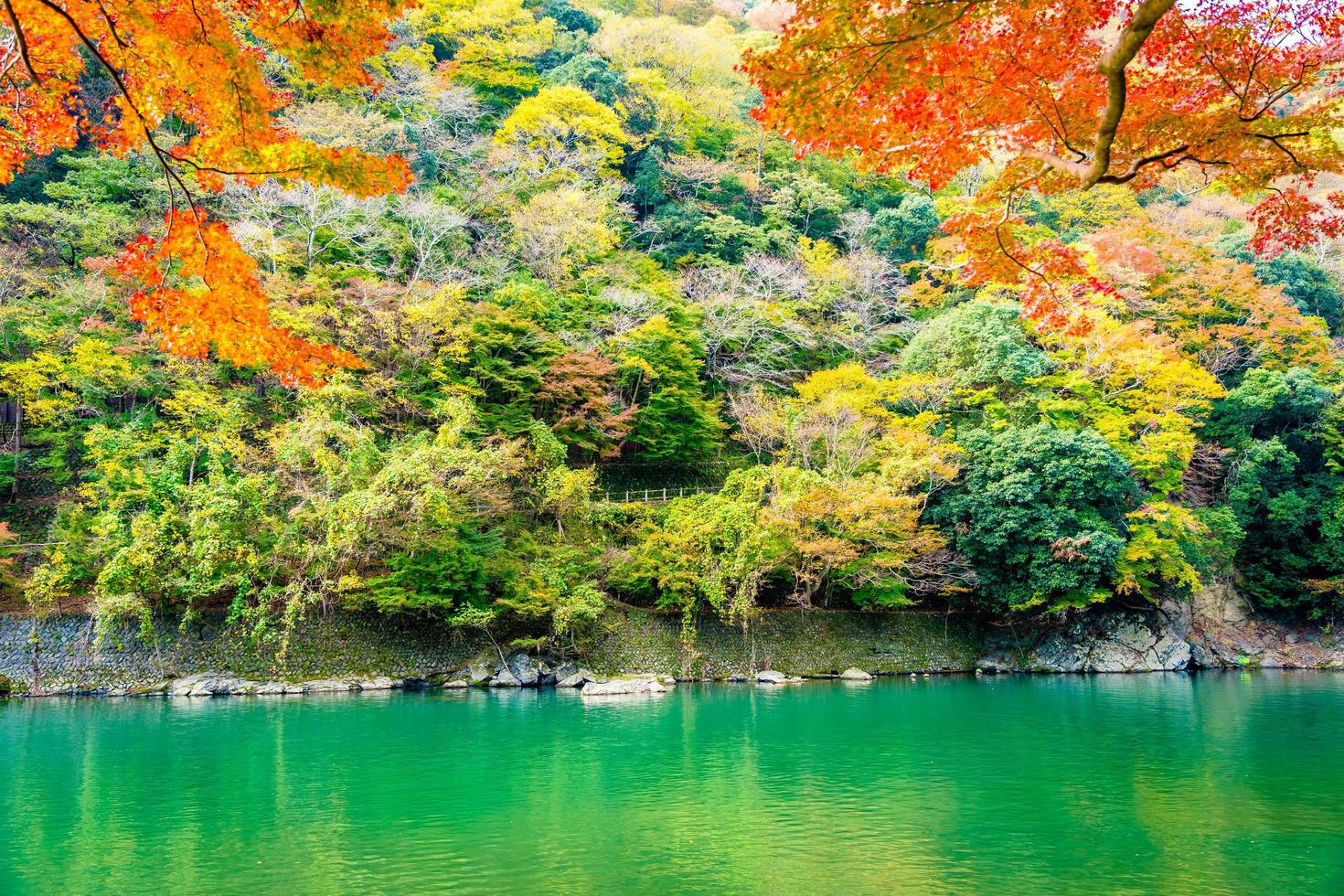 vacker arashiyama flod vid kyoto, japan foto