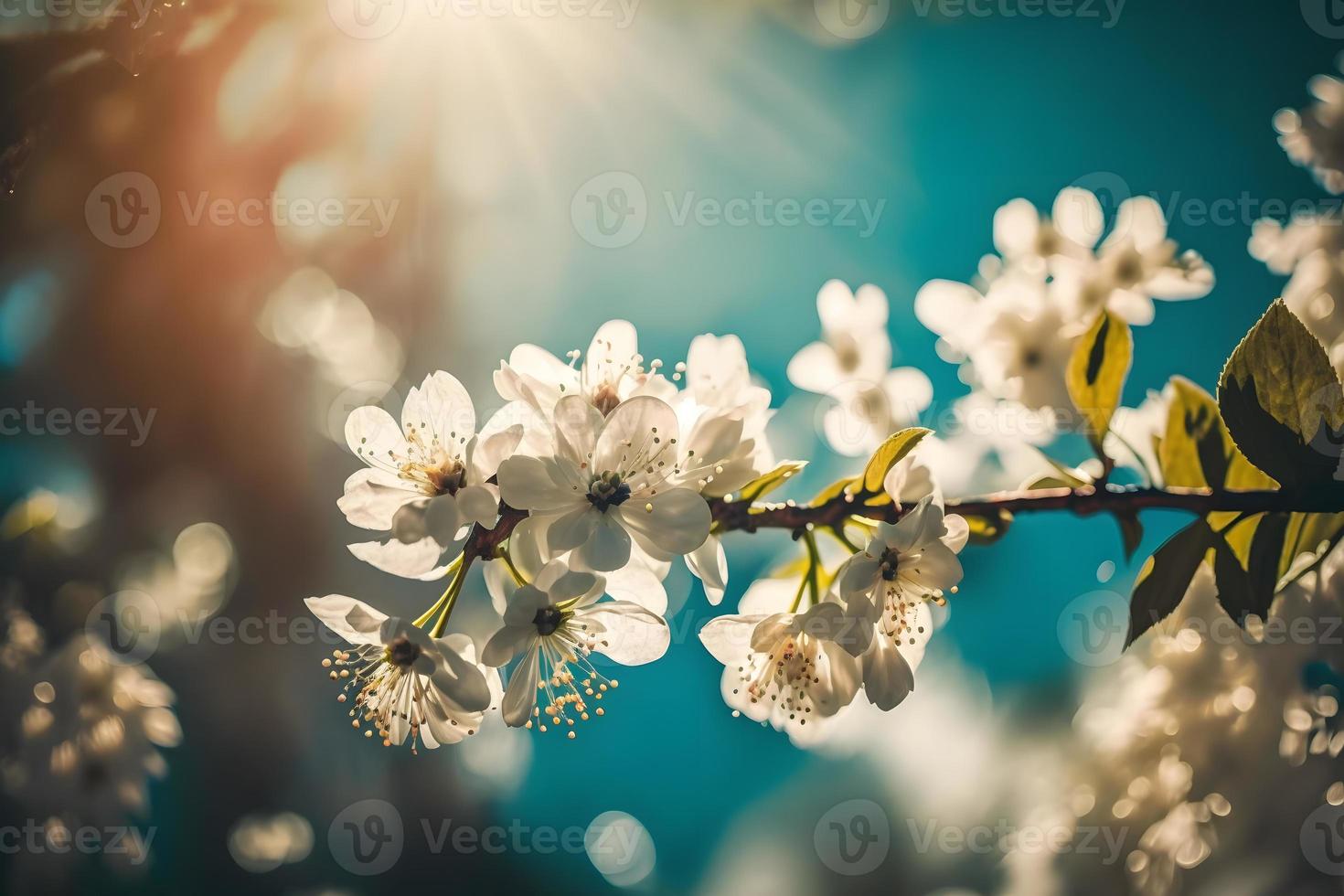 foton vår blomning - vit blommar och solljus i de himmel, fotografi