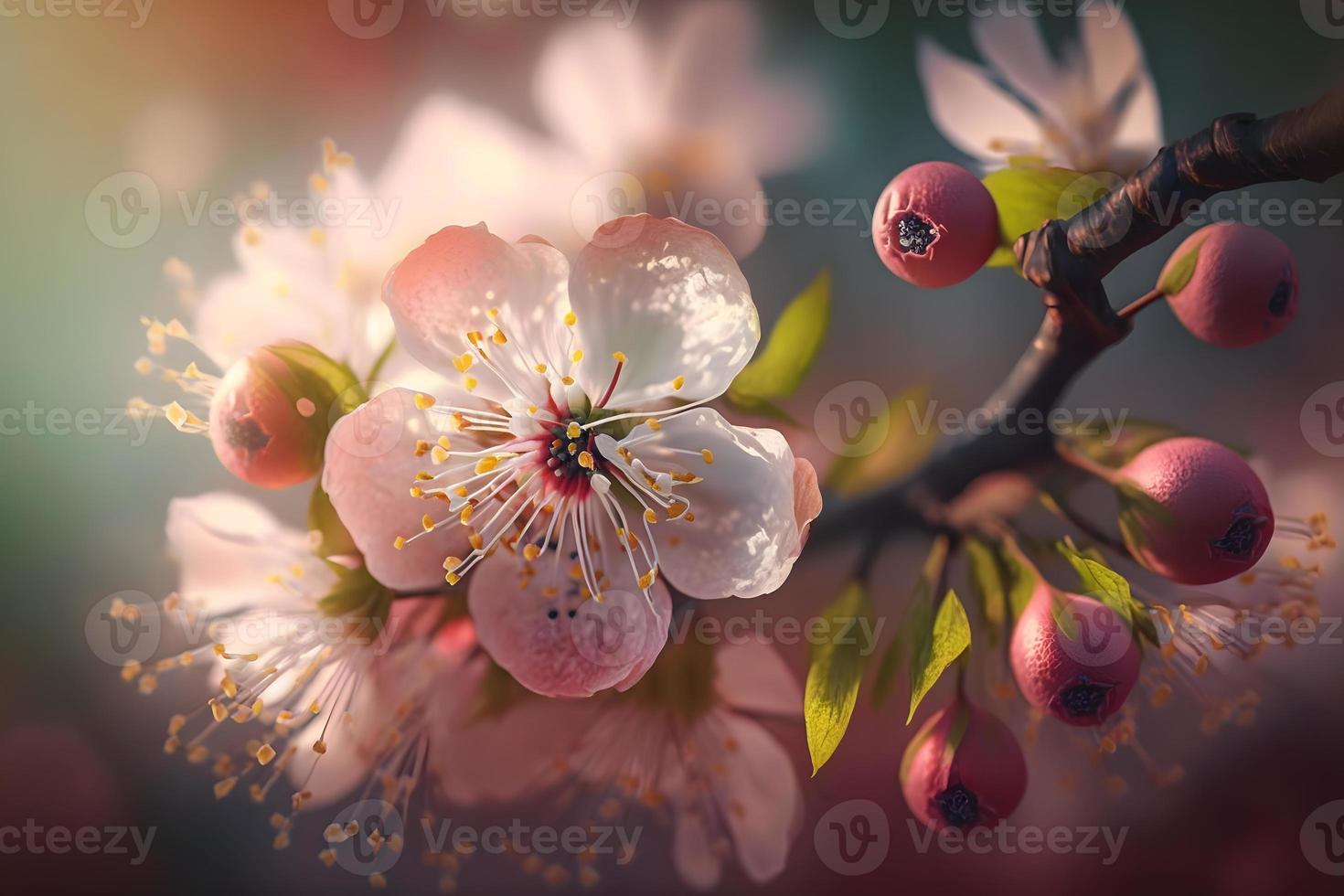 skön körsbär träd med anbud blommor. Fantastisk vår blomma foto