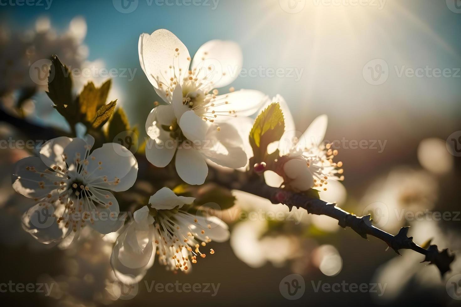 foton vår blomning - vit blommar och solljus i de himmel, fotografi