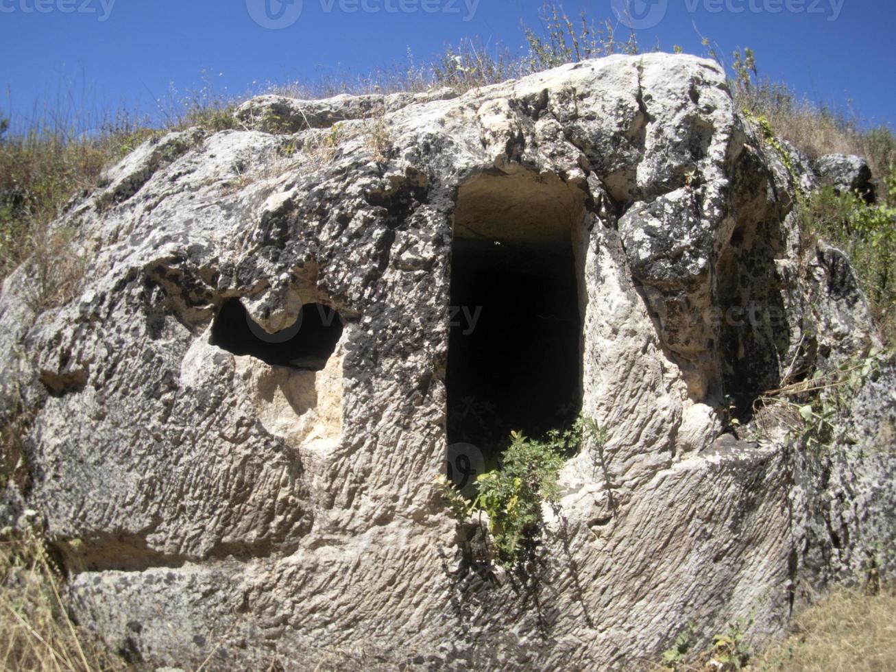 palazzolo acreide latomi sten stenbrott gammal roman gravar foto