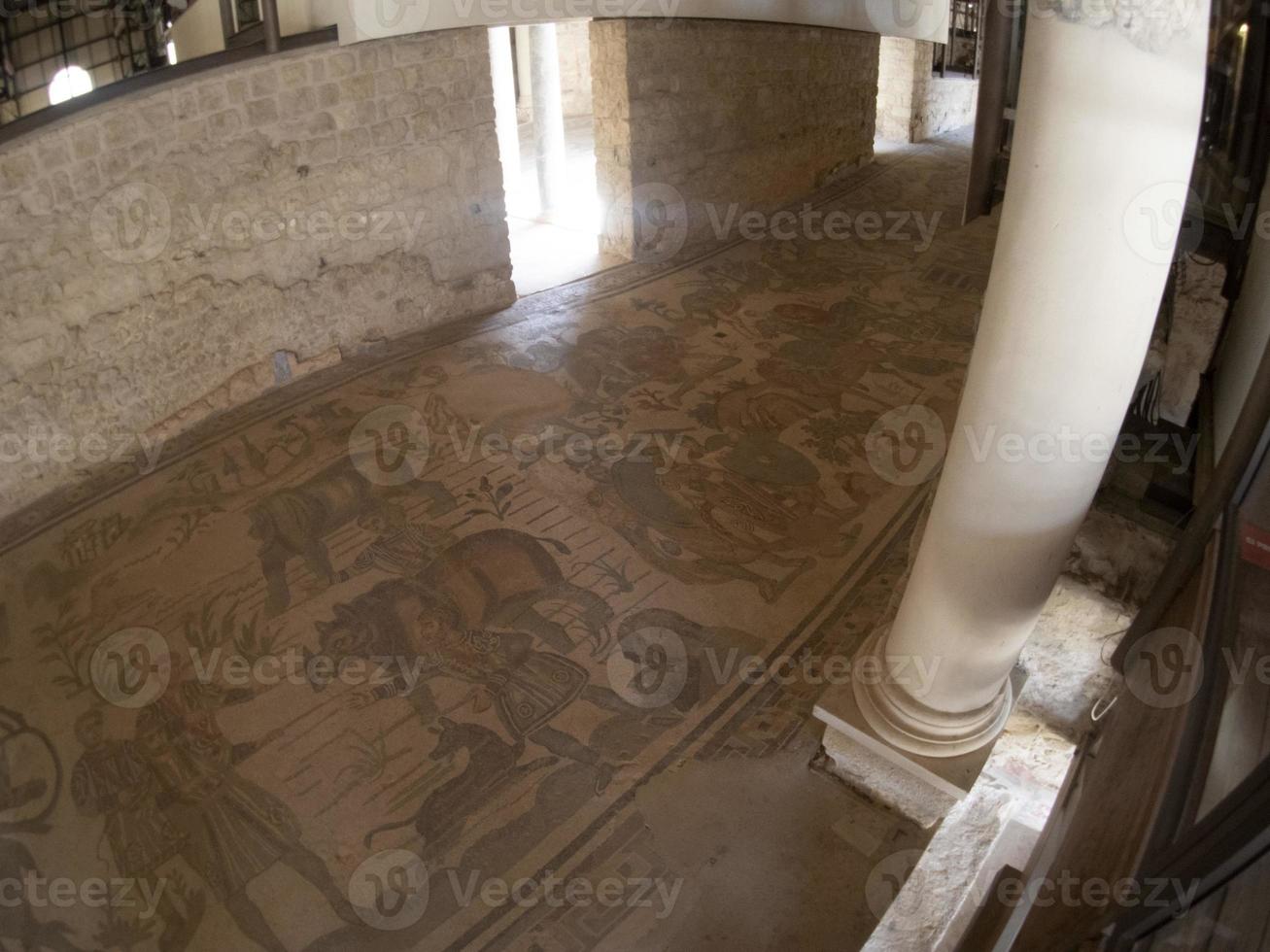 gammal roman mosaik- av villa del casale, sicilien foto